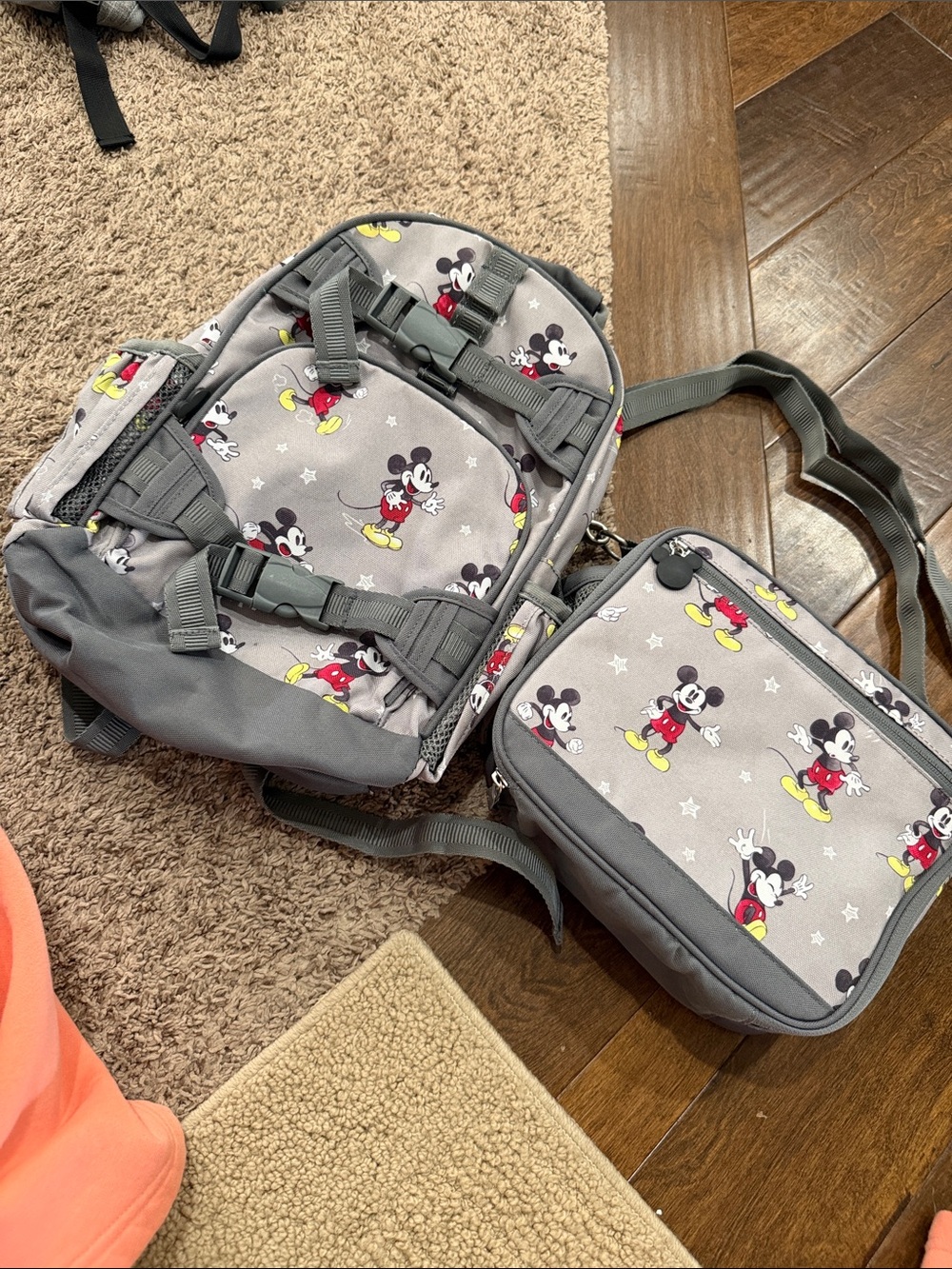 Gray Mickey Mouse Print pottery barn kids  Backpack with Matching lunch box